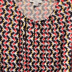 Liz Claiborne Women's Top with Red, Yellow, and Black Geometric Design
